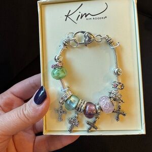 💎🆕Kim Rogers Silver Bracelet With Murano Beads and Cross Charms💎